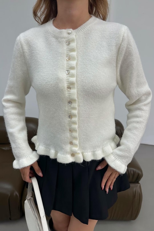 Mini Volanlı Hırka Beyaz