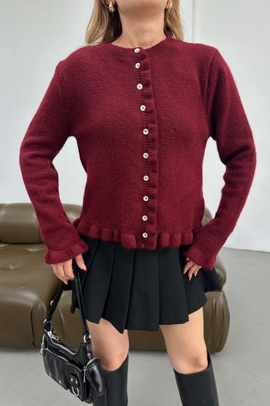 Mini Volanlı Hırka Bordo