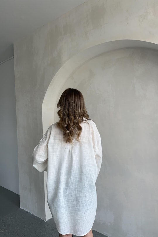 Önden Bağlamalı Keten Kimono Beyaz