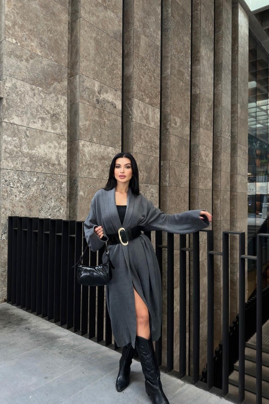Önü Açık Şal Yaka Hırka Antrasit
