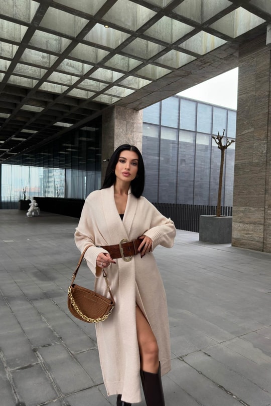 Önü Açık Şal Yaka Hırka Taş