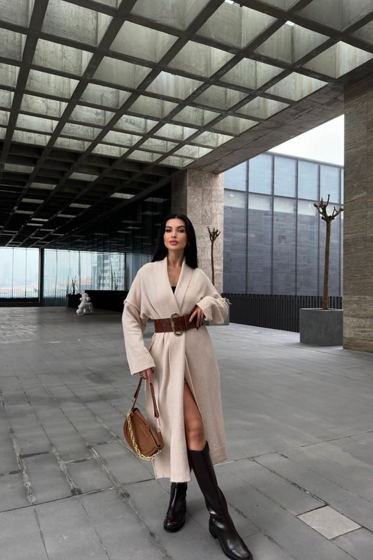 Önü Açık Şal Yaka Hırka Taş