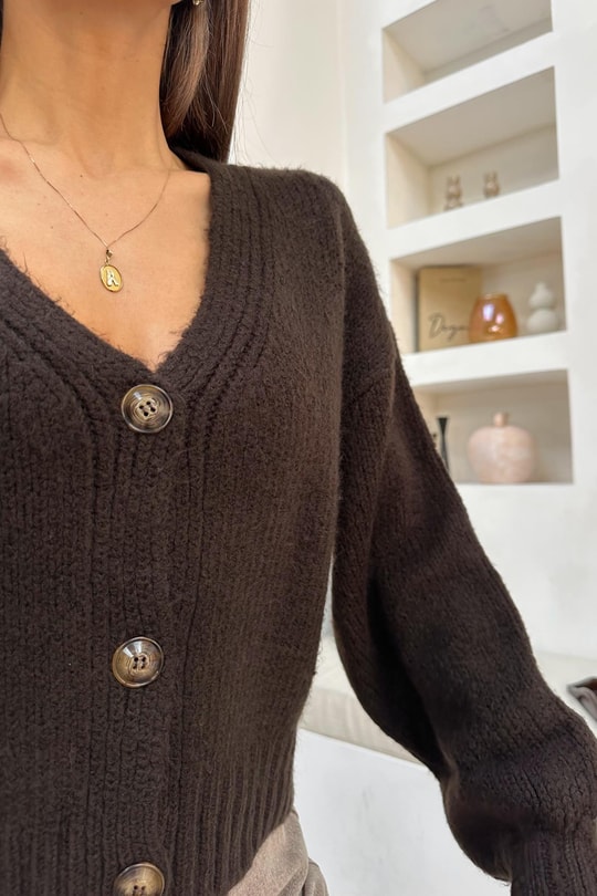 Oversize Triko Hırka Acı Kahve