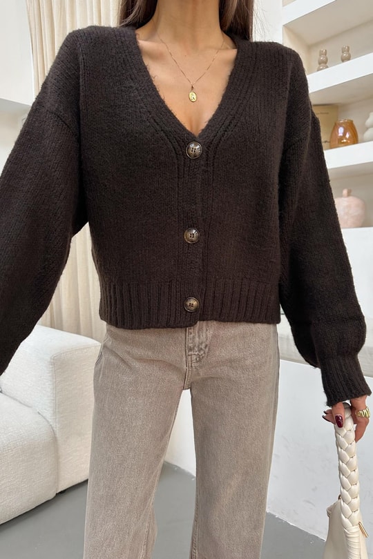 Oversize Triko Hırka Acı Kahve