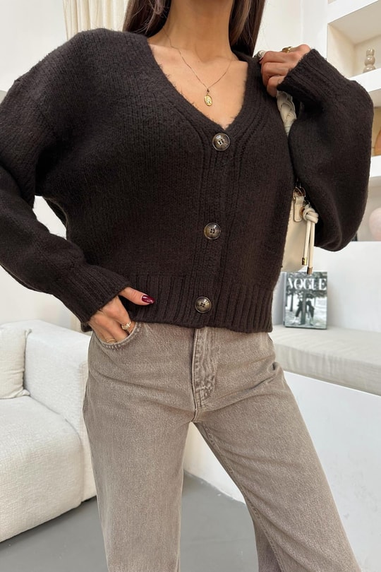 Oversize Triko Hırka Acı Kahve