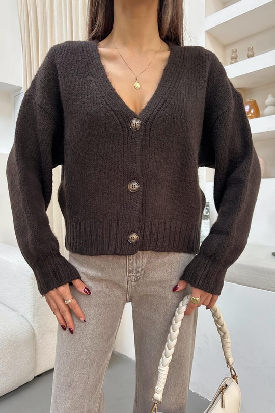 Oversize Triko Hırka Acı Kahve