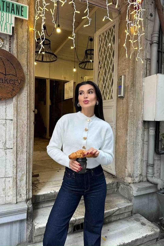 Paris Love Hırka BEYAZ