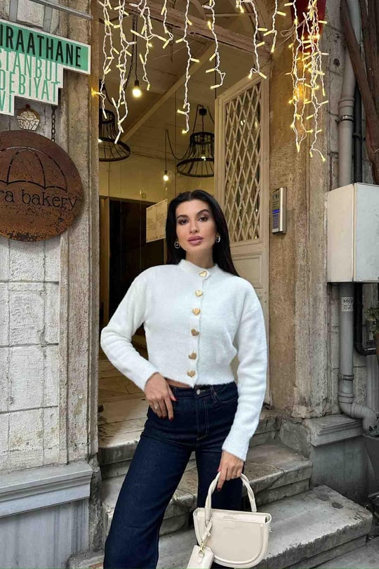 Paris Love Hırka BEYAZ