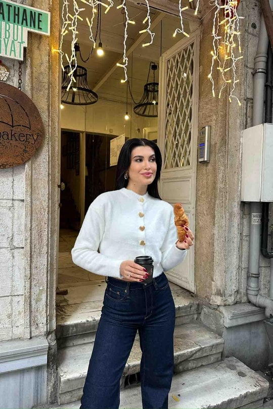 Paris Love Hırka BEYAZ