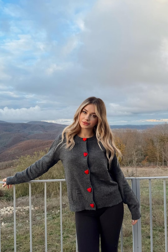 Renkli Kallp Düğmeli Hırka Antrasit