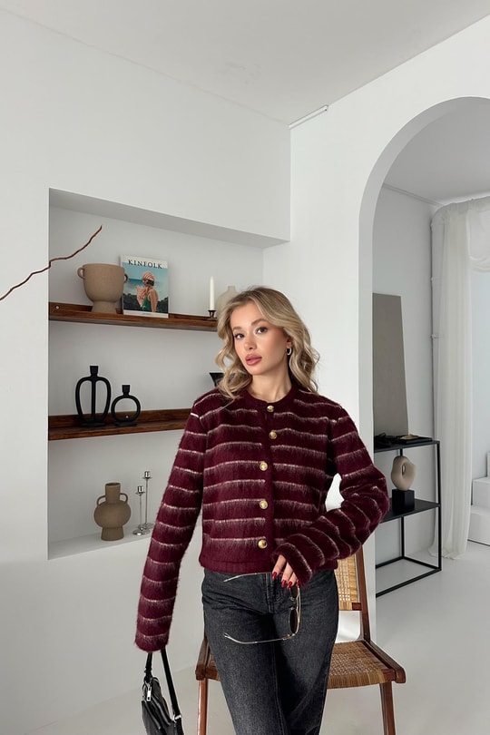 Şardonlu Triko Hırka Bordo