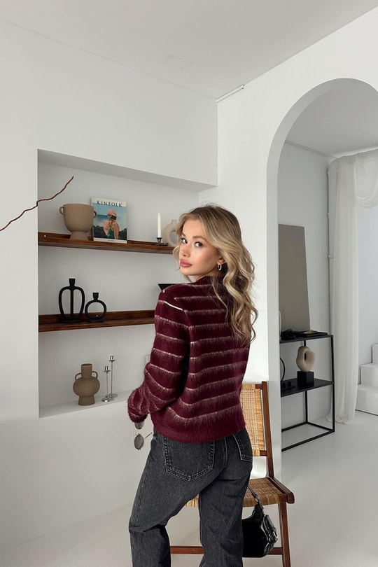 Şardonlu Triko Hırka Bordo