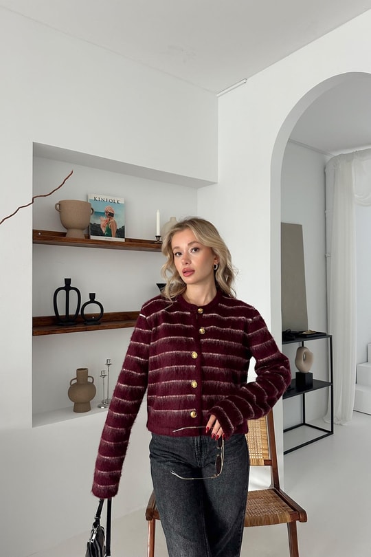 Şardonlu Triko Hırka Bordo