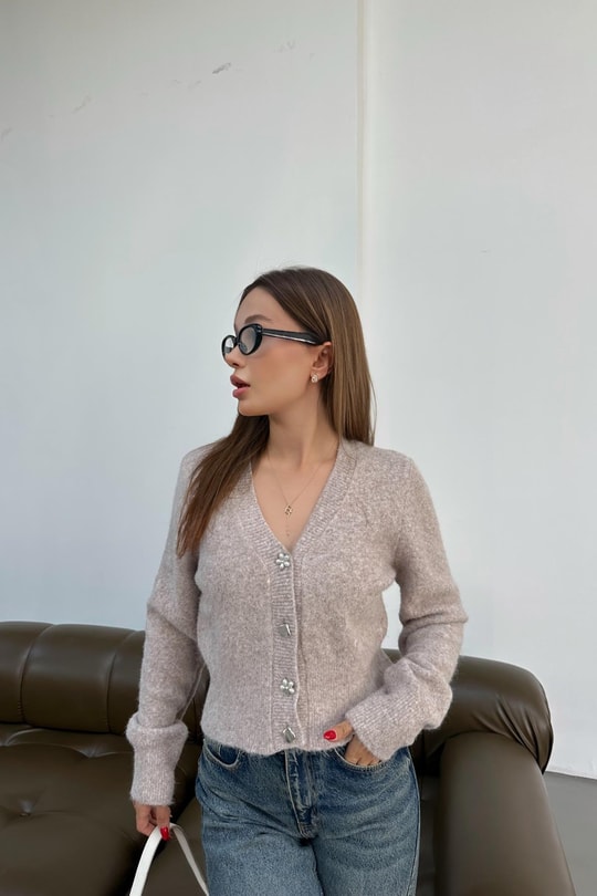 Silver Düğmeli Hırka Taş