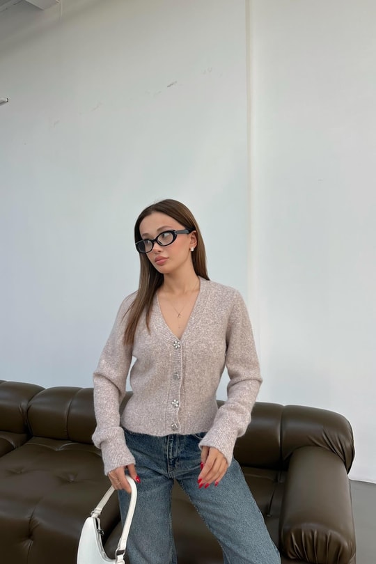Silver Düğmeli Hırka Taş