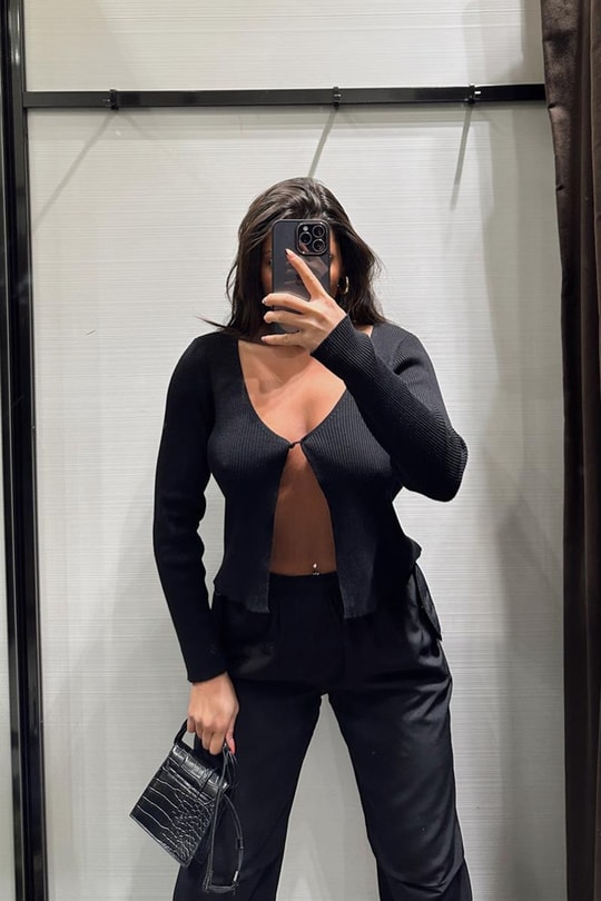 Tek Düğme Fitilli Triko Hırka Siyah