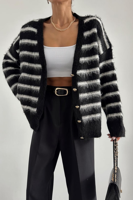 Tiftif Line Yumoş Hırka Siyah