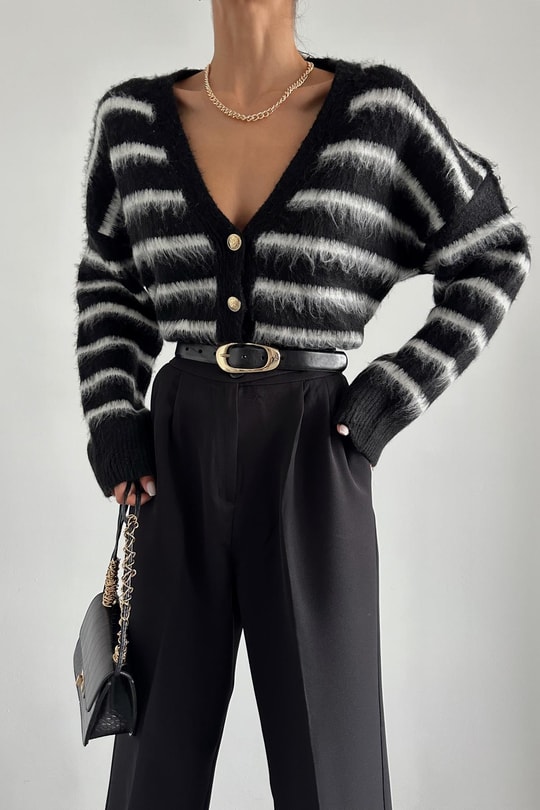 Tiftif Line Yumoş Hırka Siyah