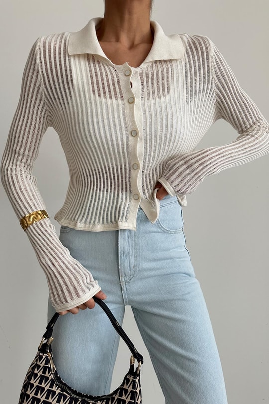 Transparan Hırka Krem
