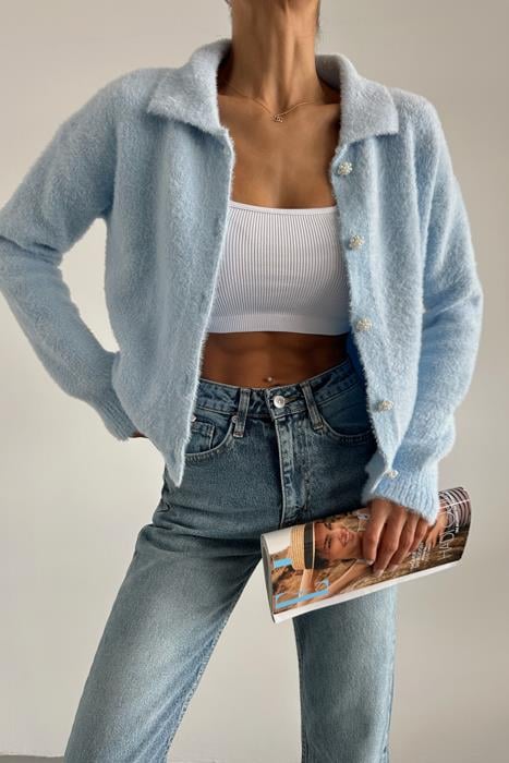 Yumoş Polo Yaka Hırka Bebe Mavi