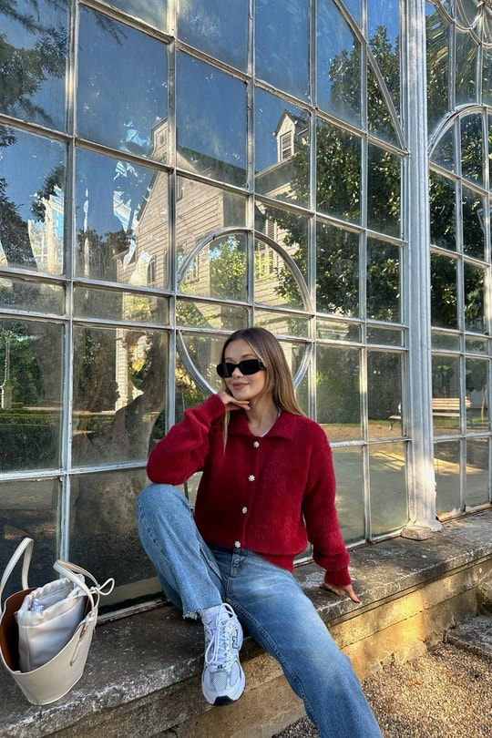 Yumoş Polo Yaka Hırka Bordo