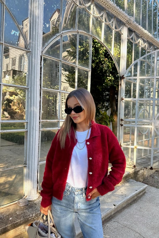 Yumoş Polo Yaka Hırka Bordo
