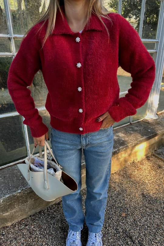 Yumoş Polo Yaka Hırka Bordo