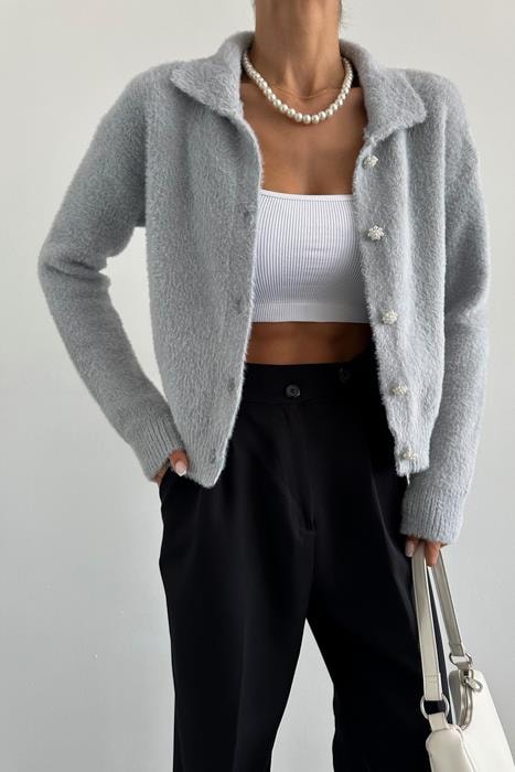 Yumoş Polo Yaka Hırka GRİ