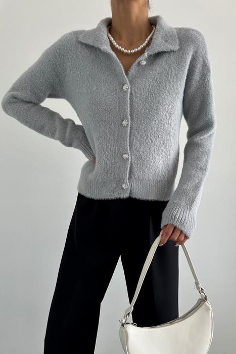 Yumoş Polo Yaka Hırka GRİ