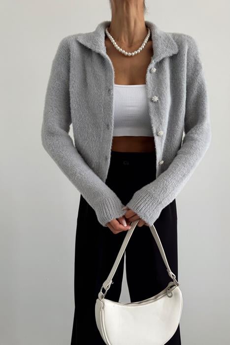 Yumoş Polo Yaka Hırka GRİ