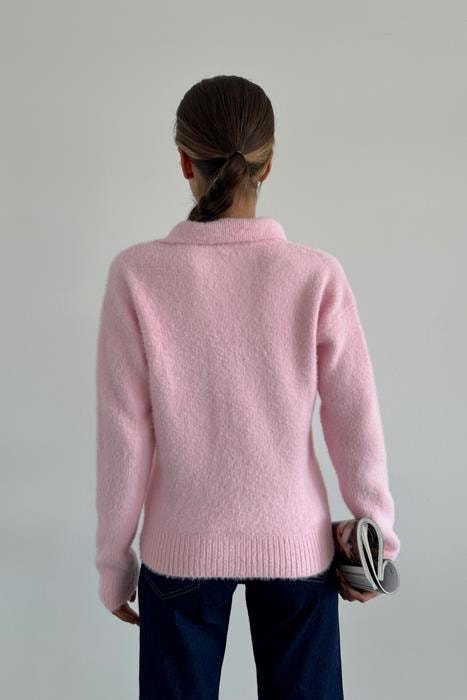 Yumoş Polo Yaka Hırka Pembe