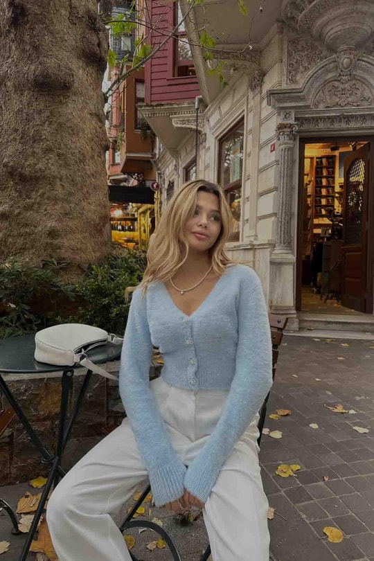 Yumoş Taşlı Hırka Bebe Mavi