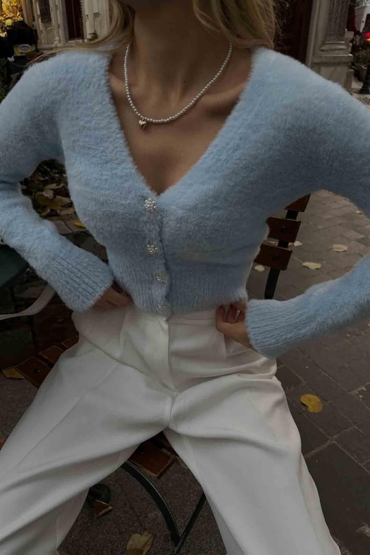 Yumoş Taşlı Hırka Bebe Mavi