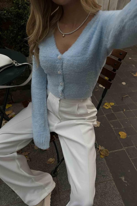 Yumoş Taşlı Hırka Bebe Mavi