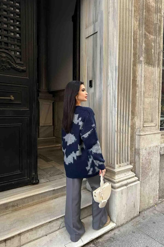 Yün Oversize Hırka Lacivert