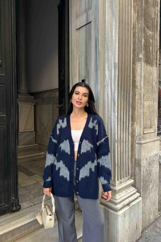 Yün Oversize Hırka Lacivert