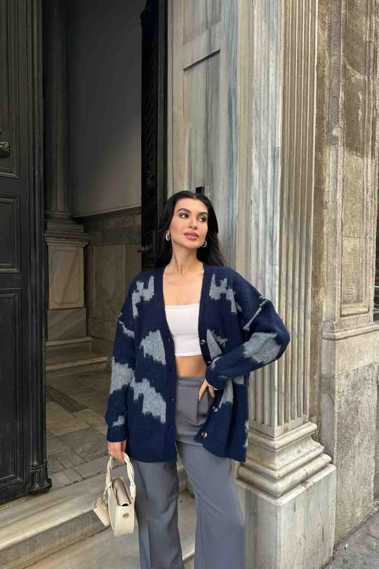 Yün Oversize Hırka Lacivert