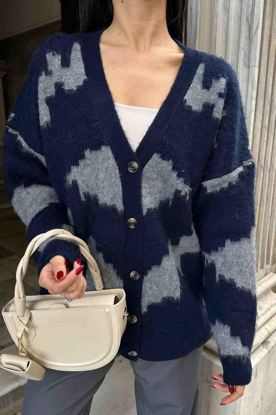 Yün Oversize Hırka Lacivert