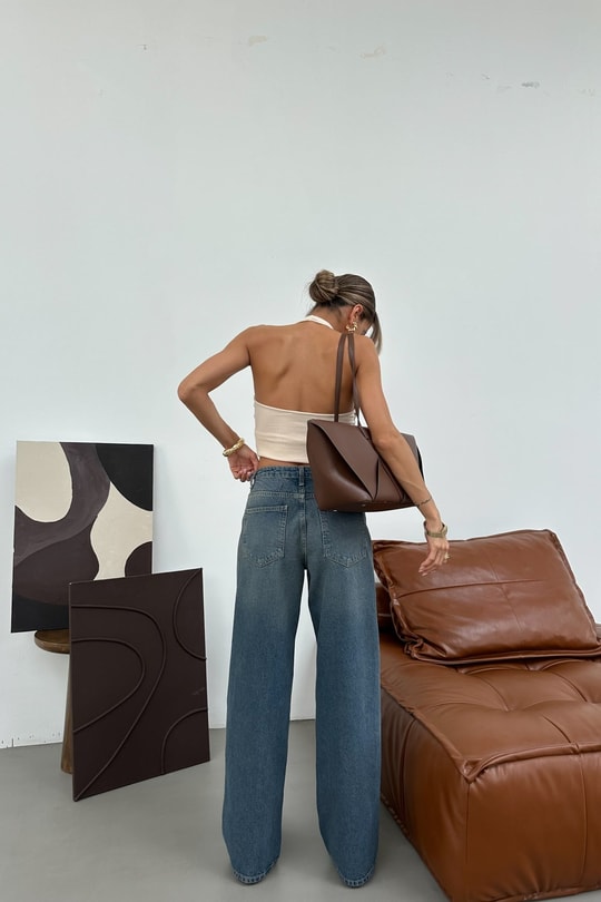 Yıkamalı Geniş Paça Jean Mavi Jean