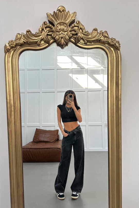 Asimetrik Baggy Jean Füme