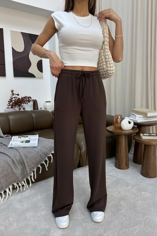 Bağcıklı Modal Pantolon Kahve