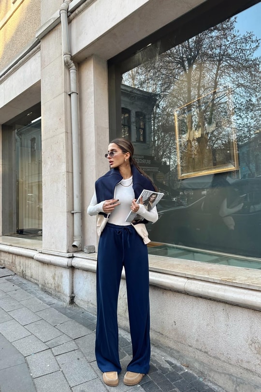 Bağcıklı Modal Pantolon Lacivert