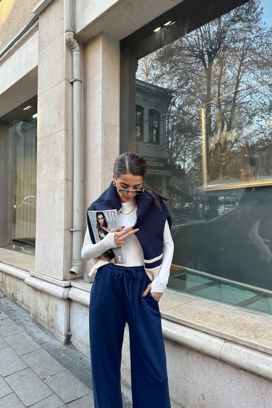 Bağcıklı Modal Pantolon Lacivert