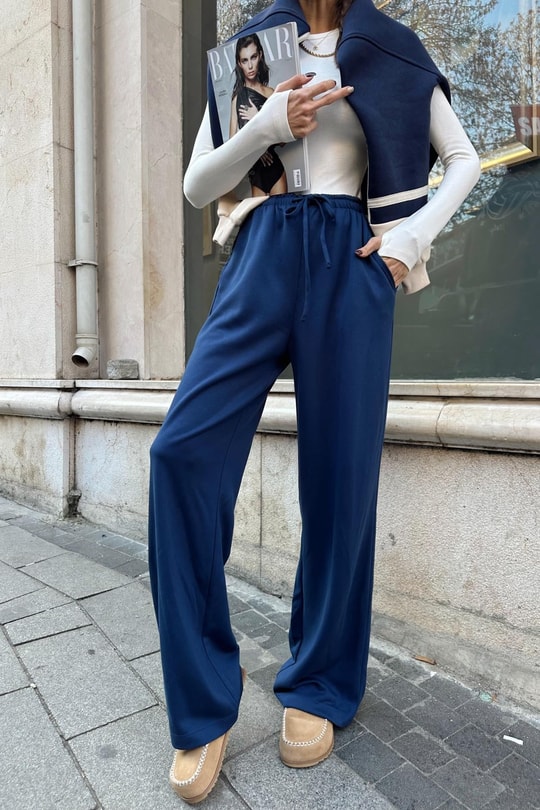 Bağcıklı Modal Pantolon Lacivert