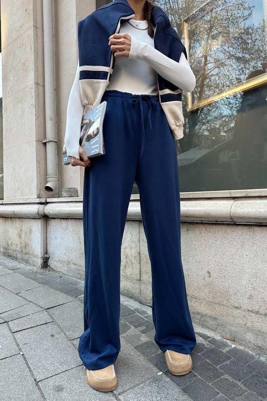Bağcıklı Modal Pantolon Lacivert