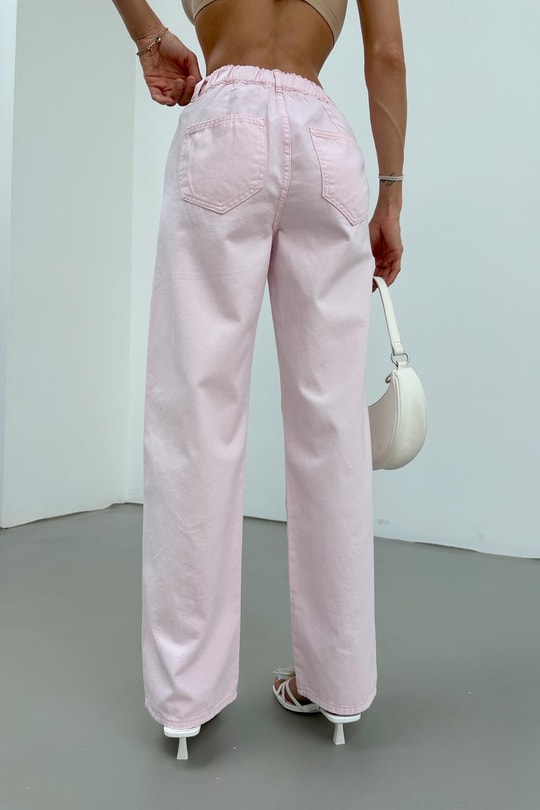 Bağcıklı Pink Colour Jean Pembe