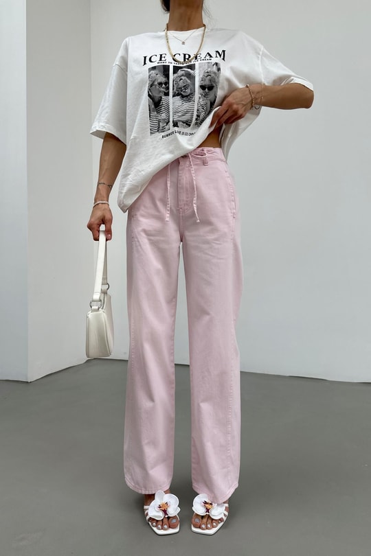 Bağcıklı Pink Colour Jean Pembe