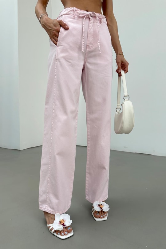 Bağcıklı Pink Colour Jean Pembe