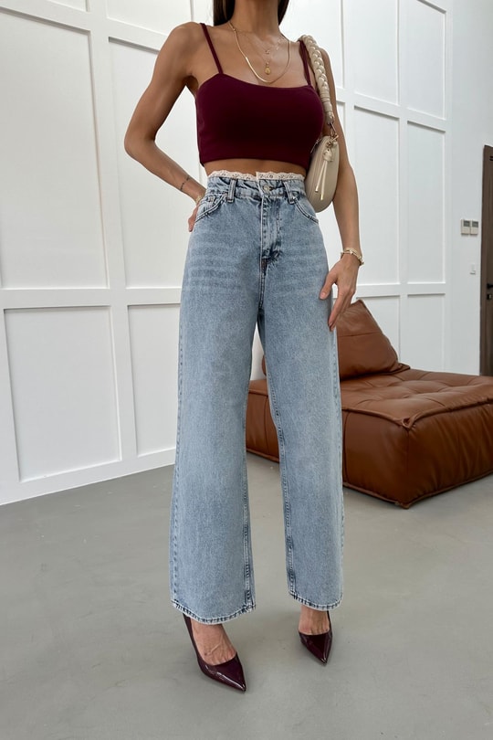 Beli Dantelli Palazzo Jean Buz Mavi