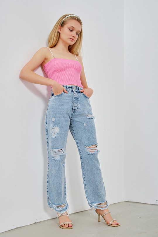 Çok Yırtıklı Cool Jean Mavi